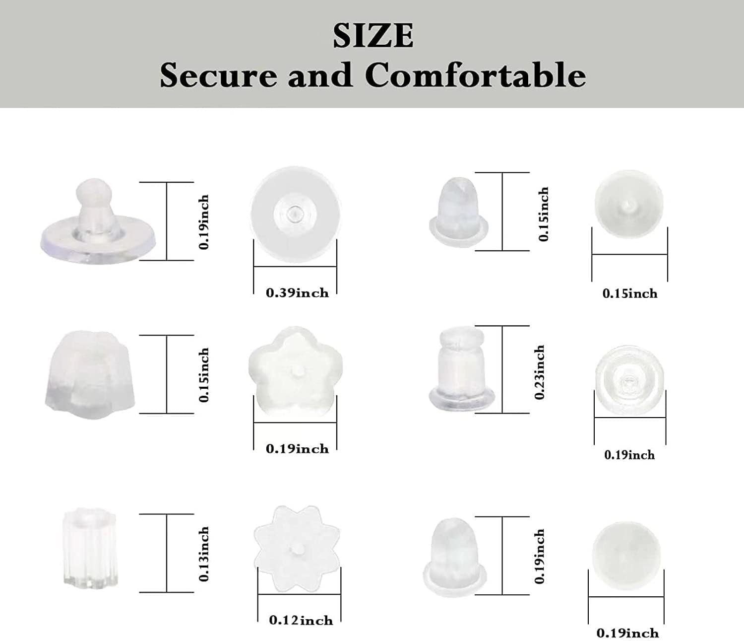 6 Styles Silicone Earring Backs for Studs, 600 Pcs Clear Soft Earring Backings H