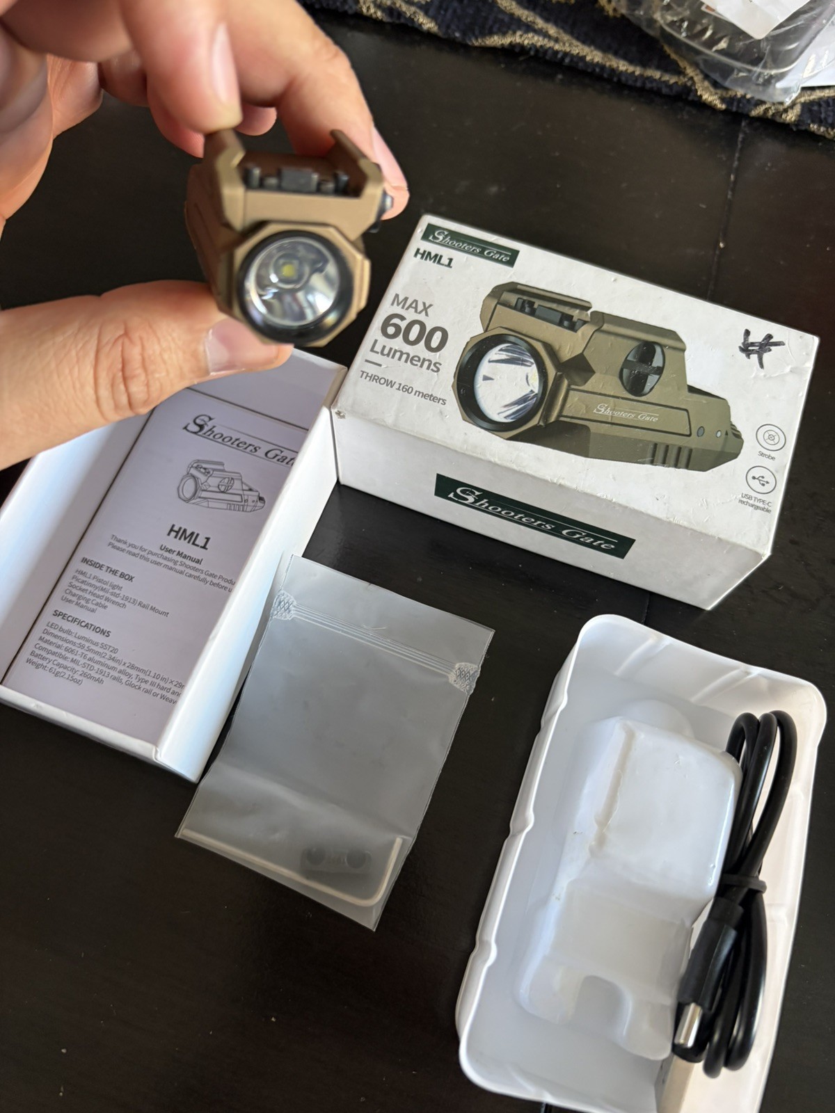 Shooters Gate HML1 600lm Rechargeable Pistol Light w/ Strobe FDE-Tan