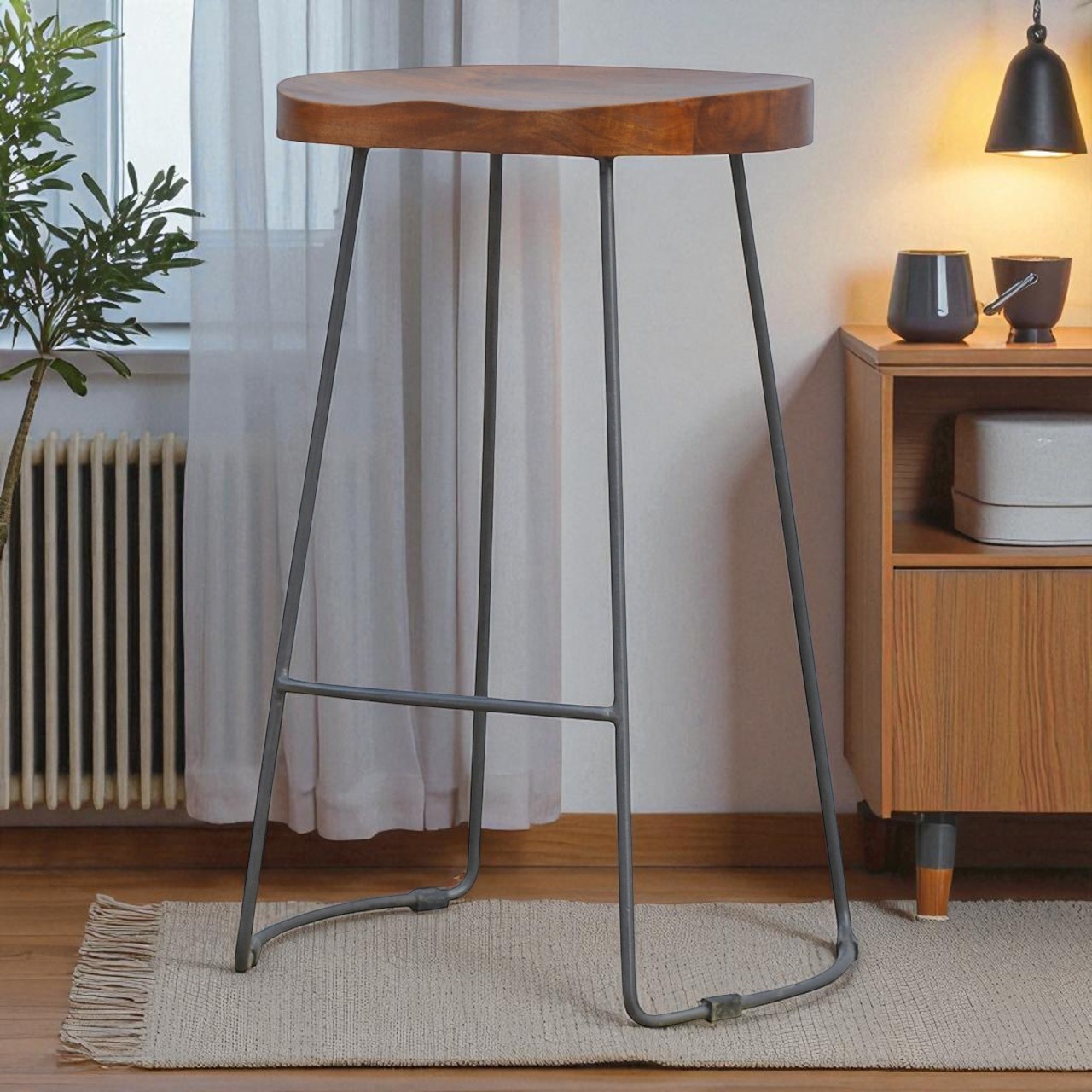 Industrial Chunky Bar Stool, Brown and Black