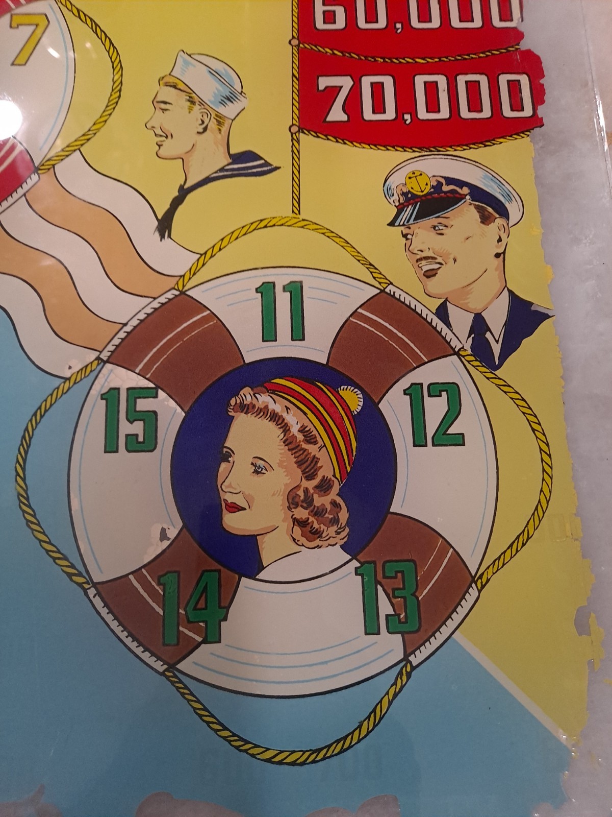 GOTTLIEB,S, ON DECK, Original Pinball Machine BACK GLASS, 1964