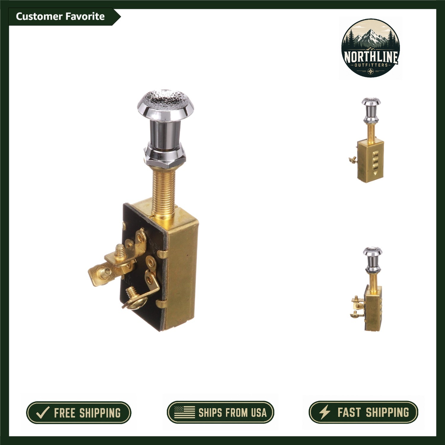 Marine 12V Brass Push/Pull Switch - Three-Position Control for Lighting