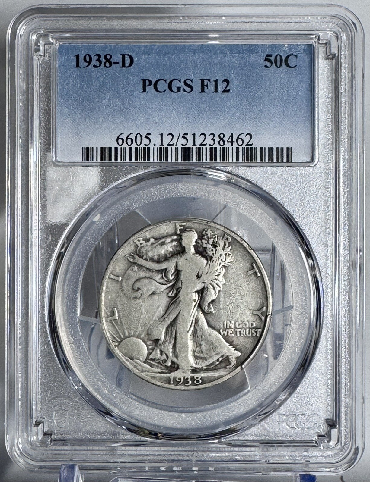 1938-D Walking Liberty Silver Half Dollar - 50c US Coin  PCGS F12