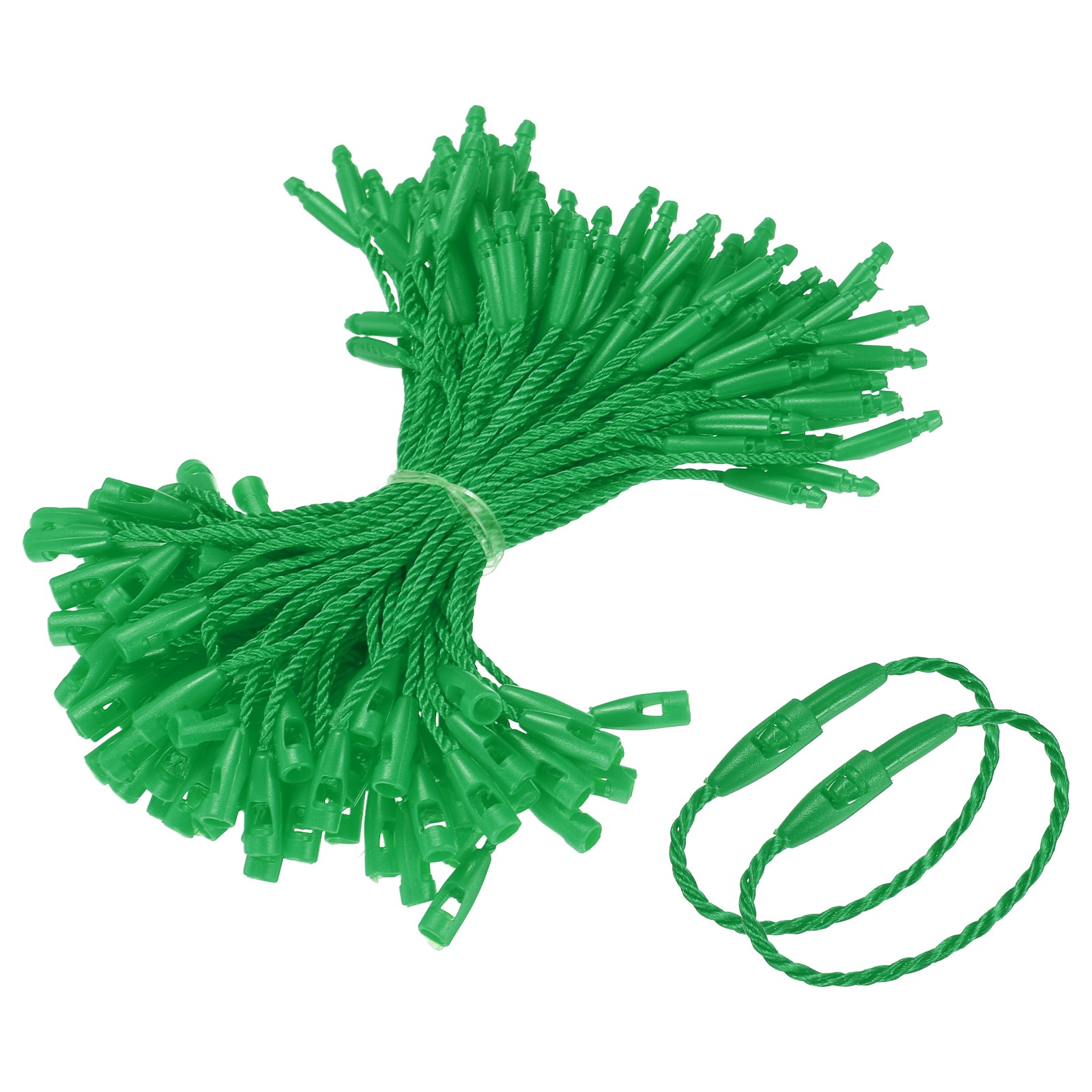 500 Pcs Polyester Hang Tag String 3" Snap Lock Pins Loop Fastener, Green