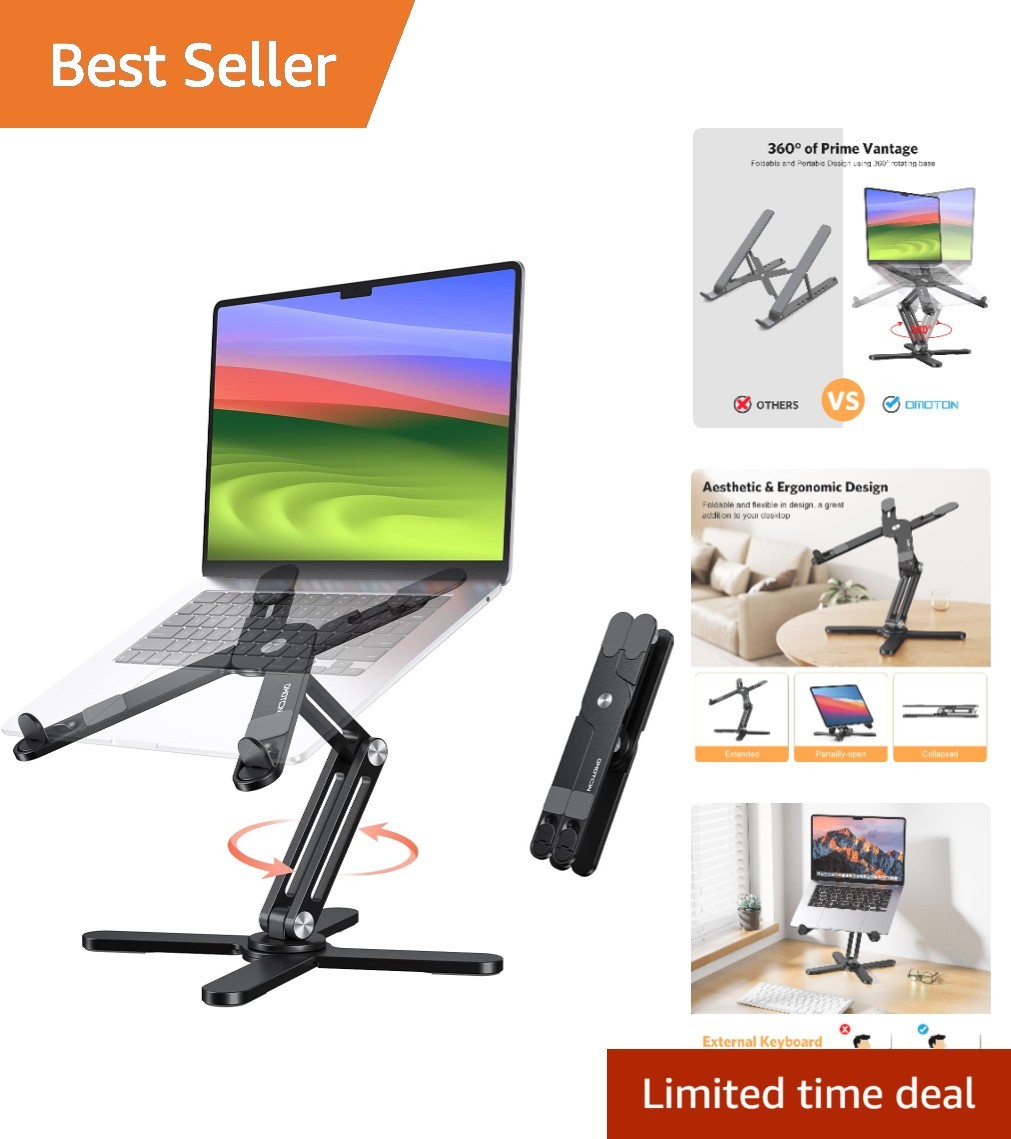 Foldable 360° Rotating Laptop Stand for Ergonomic Desk Use - Minimalistic Design