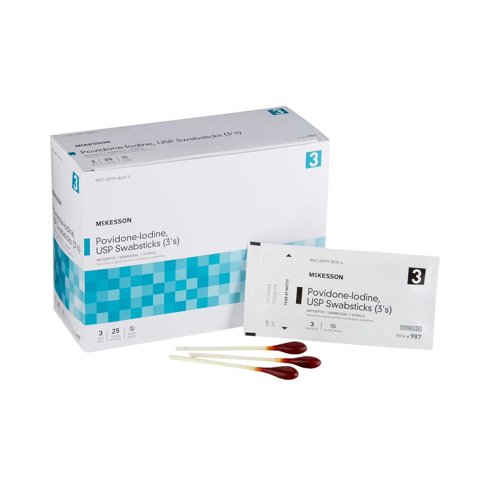 McKesson Povidone-Iodine USP Impregnated Swabsticks, 10% Strength, Sterile, 25ct