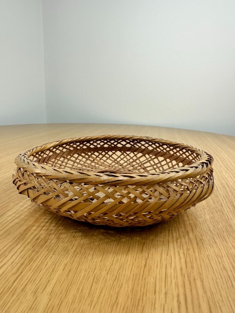VTG Hand Woven Basket Bohemian Kitchen Home Decor Brown Wicker 7” Trinket Bowl