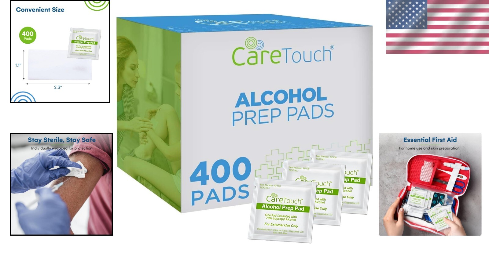 Care Touch 400 Count Sterile Alcohol Prep Pads - Essential First Aid Wipes