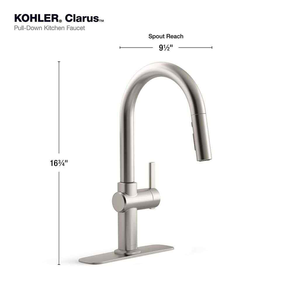 KOHLER Clarus Single Handle Pull Down Sprayer Kitchen Faucet - Vibrant Stainless