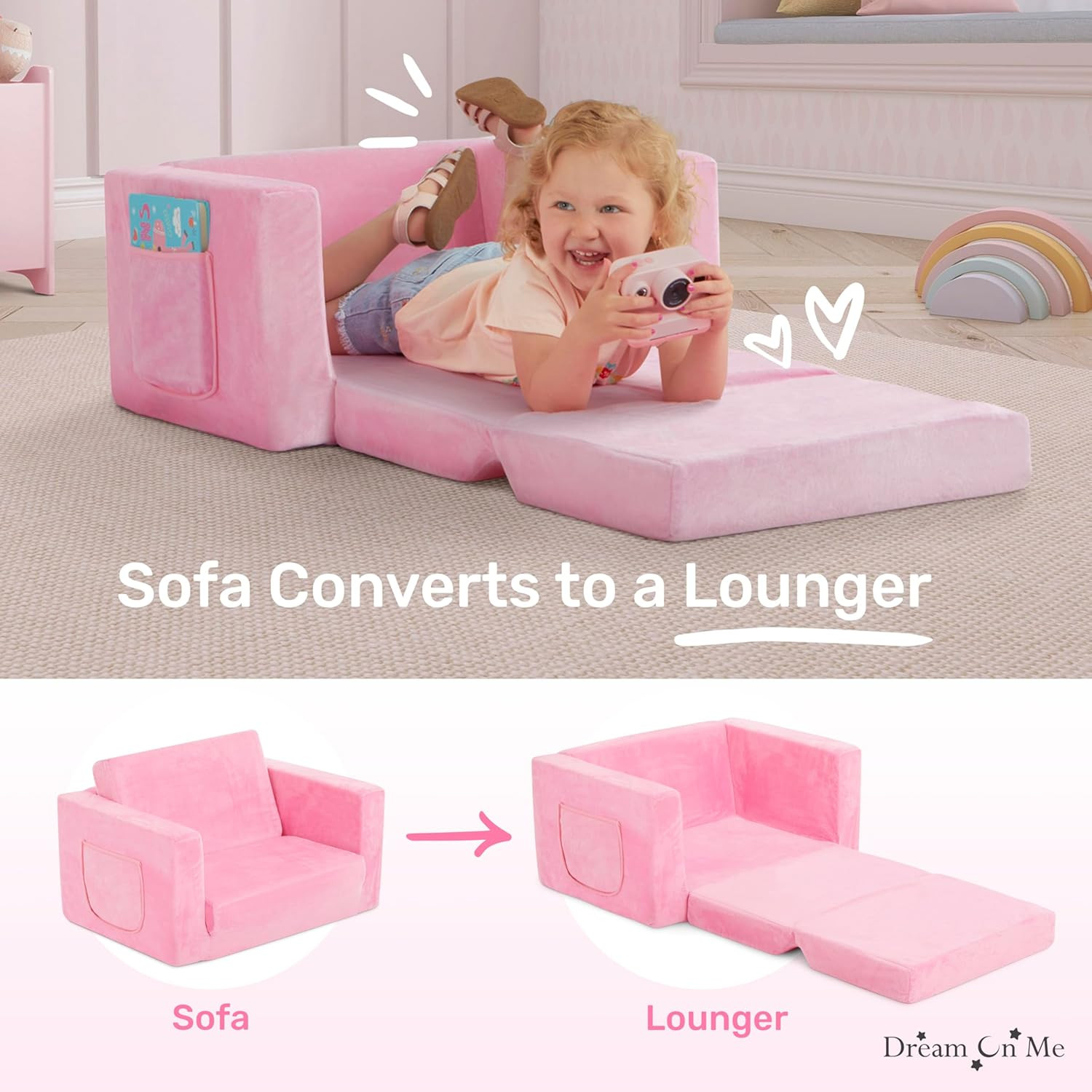 Nestle Kids Cozy 2-in-1 Convertible Chaise Lounger Sofa Bed - Pink