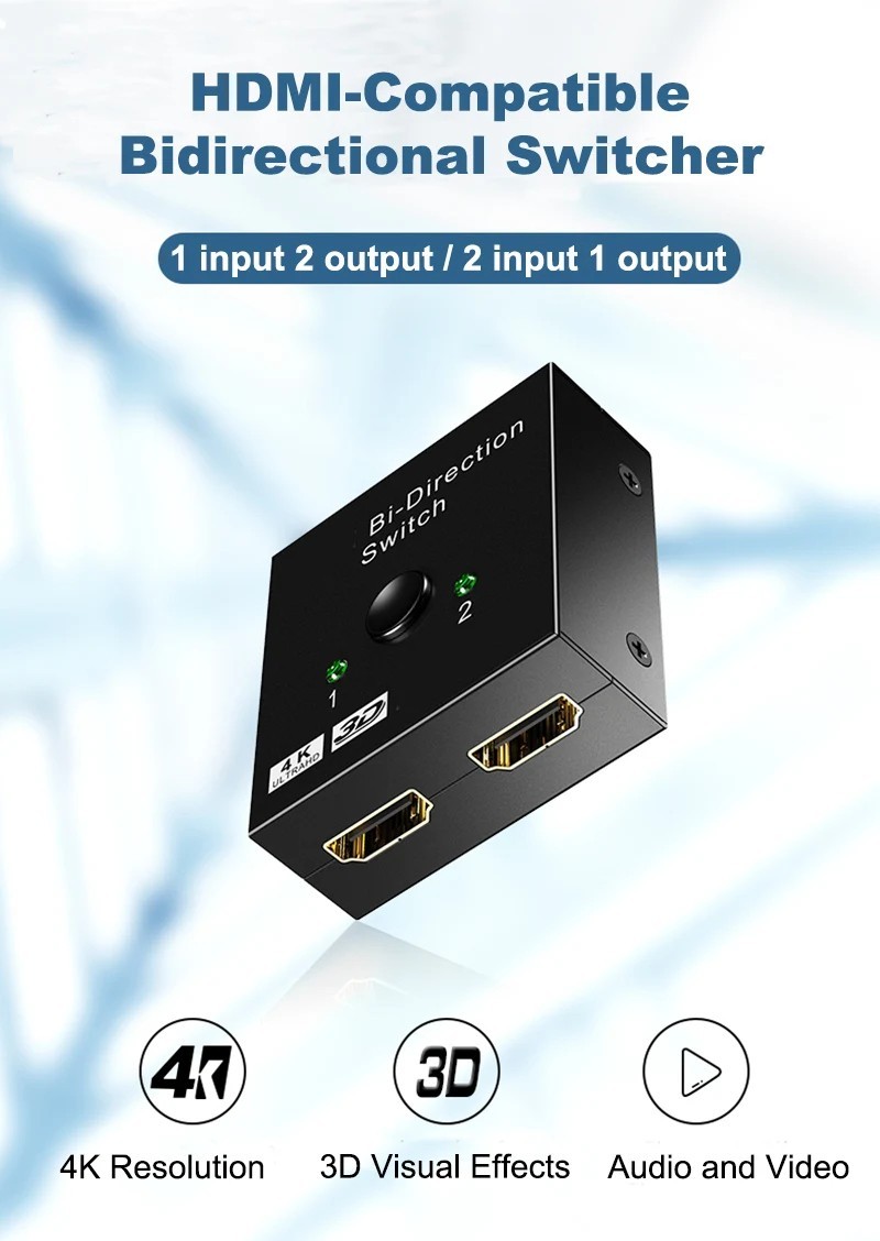 Bi-Direction HDMI Switch Switcher Splitter Cable 4K 2.0 HUB HDCP 2x1 1x2 In Out