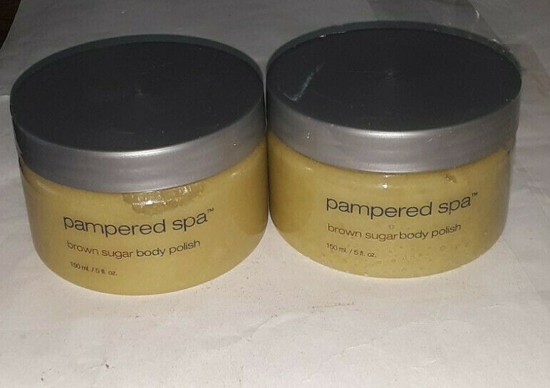 2 jar lot PAMPERED SPA BROWN SUGAR BODY POLISH unsealed nwob