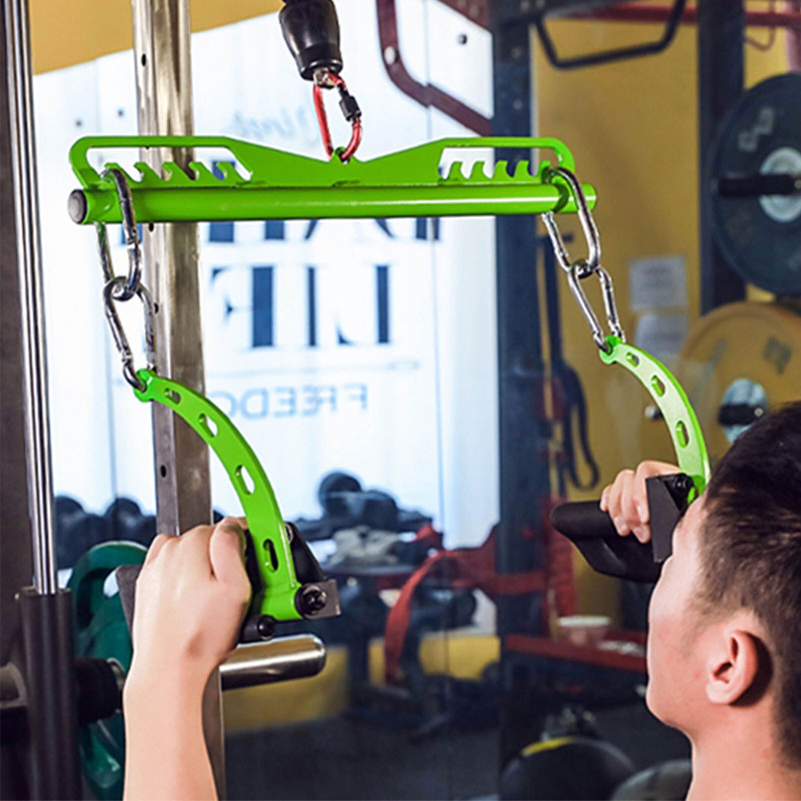 5Pcs Set Green Adjustable Lat Pull down Bar Cable Machine Attachments for Gym