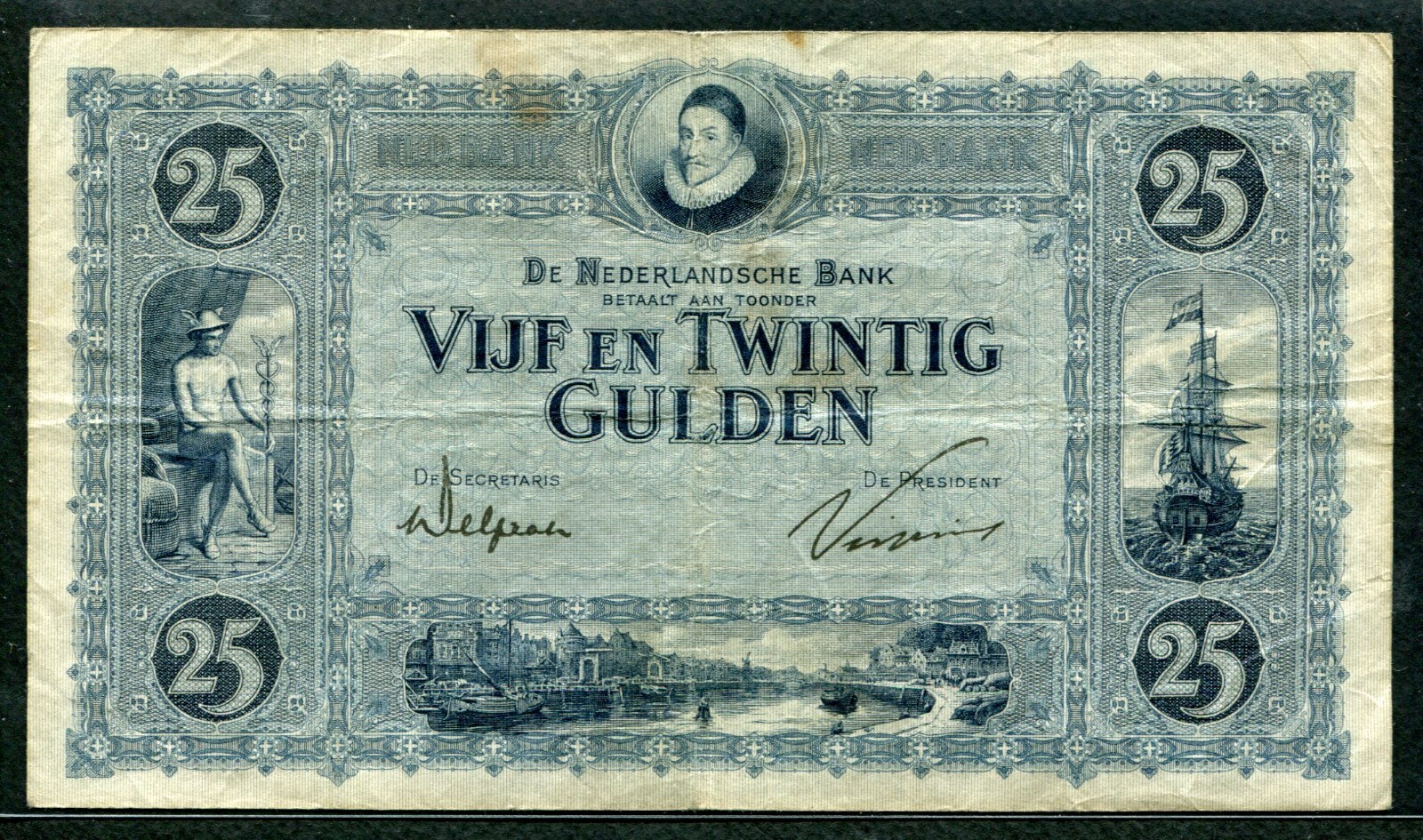 Netherlands 1927-1928, 25 Gulden, HK088628, P45, VF