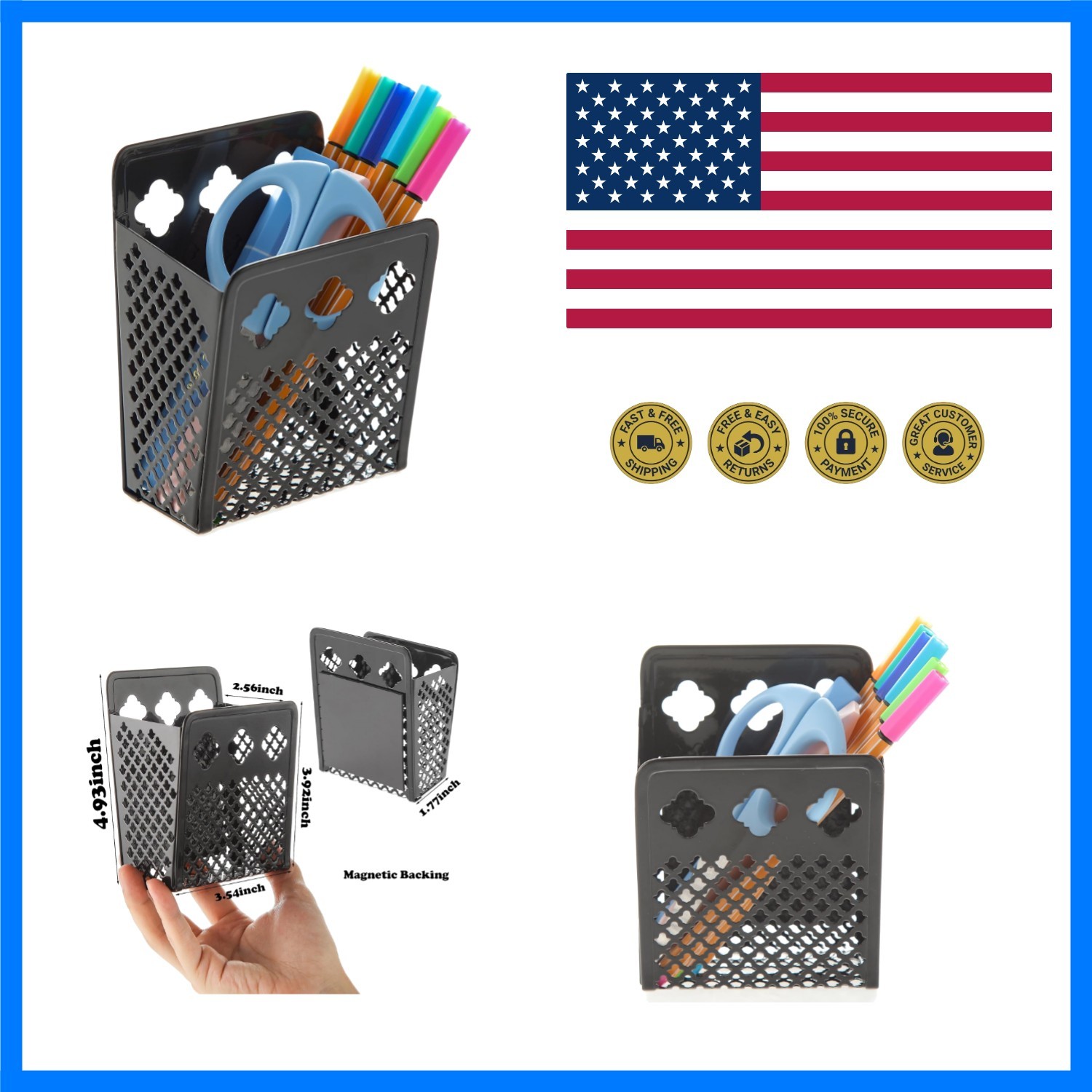 Magnetic Pen Holder, Mesh Metal Strong Magnet Dry Erase Marker Holder | Penci...