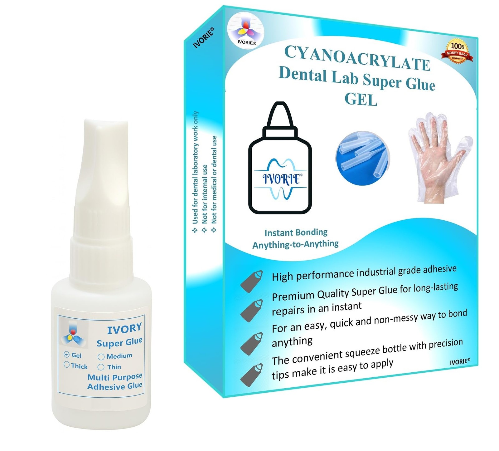 Instant Dental Lab Super Glue Adhesive Gel - Fast Bonding (1oz)