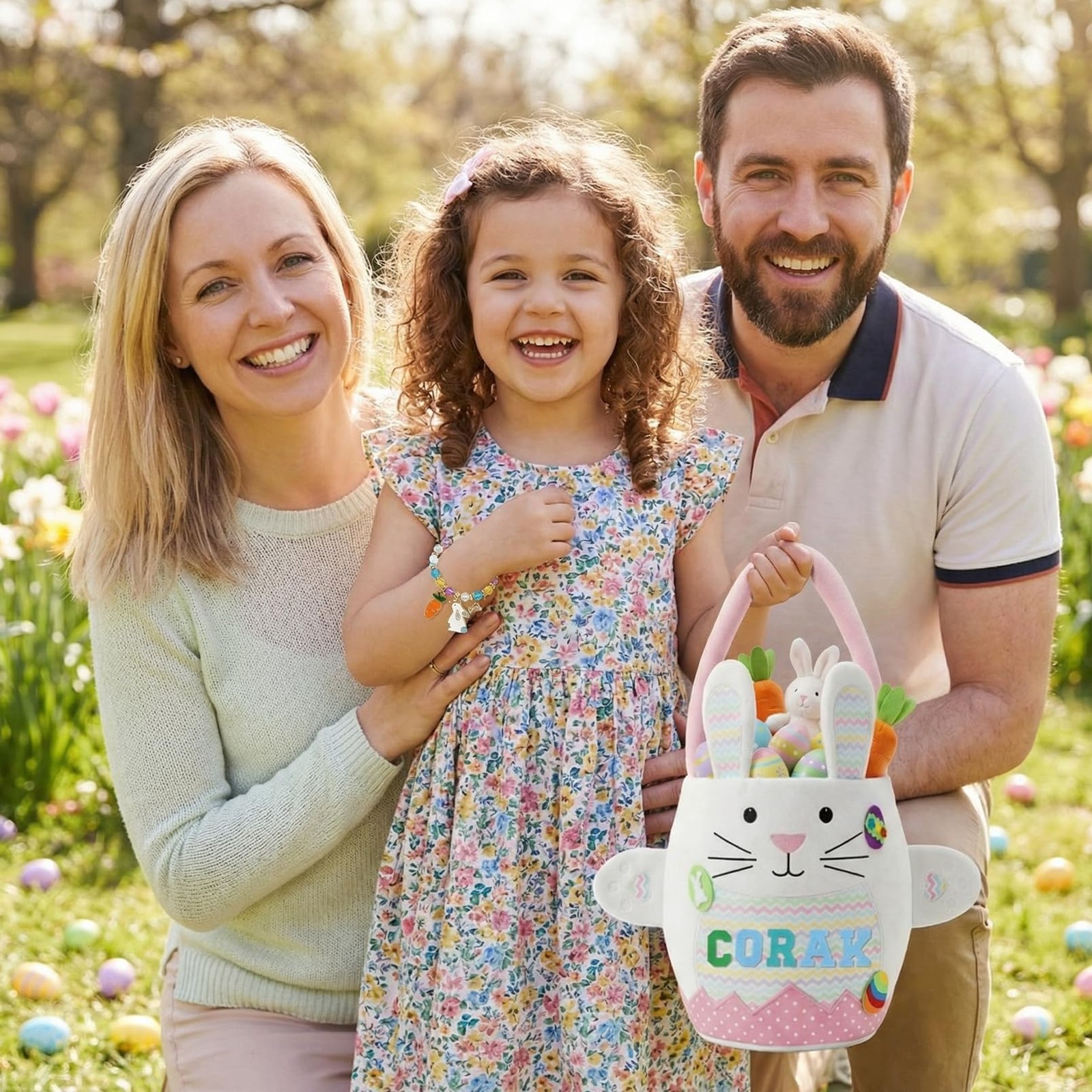 Easter Baskets for -Pink Cute Easter Bunny Baskets with Felt Letter Stickers ...