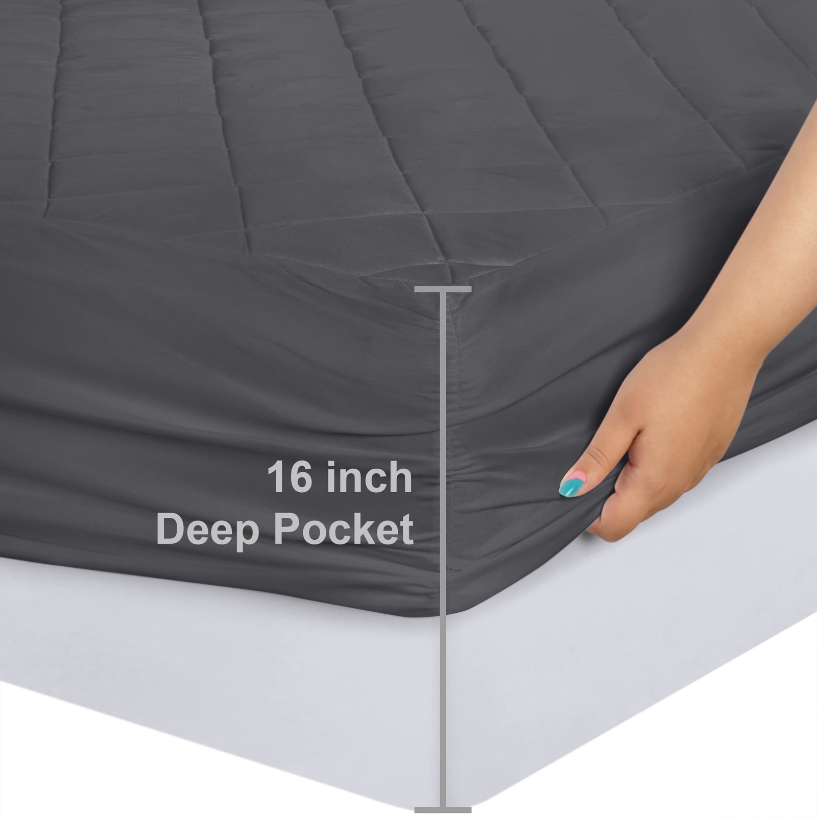 Utopia Bedding Quilted Fitted Mattress Pad, Queen (Pack of 1), Grey