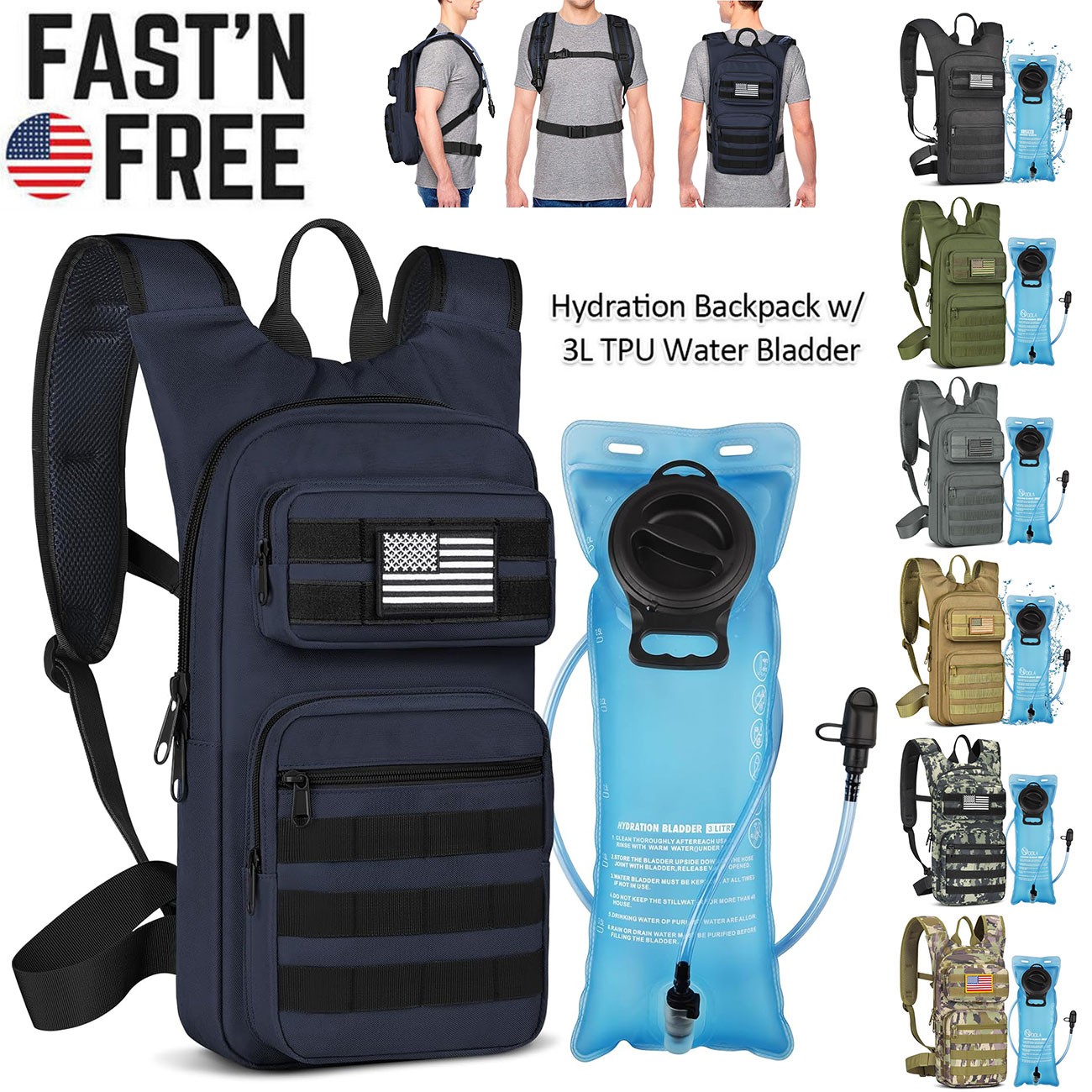 Hydration Backpack with 3L TPU Water Bladder Bag Tactical Molle Water Backpack