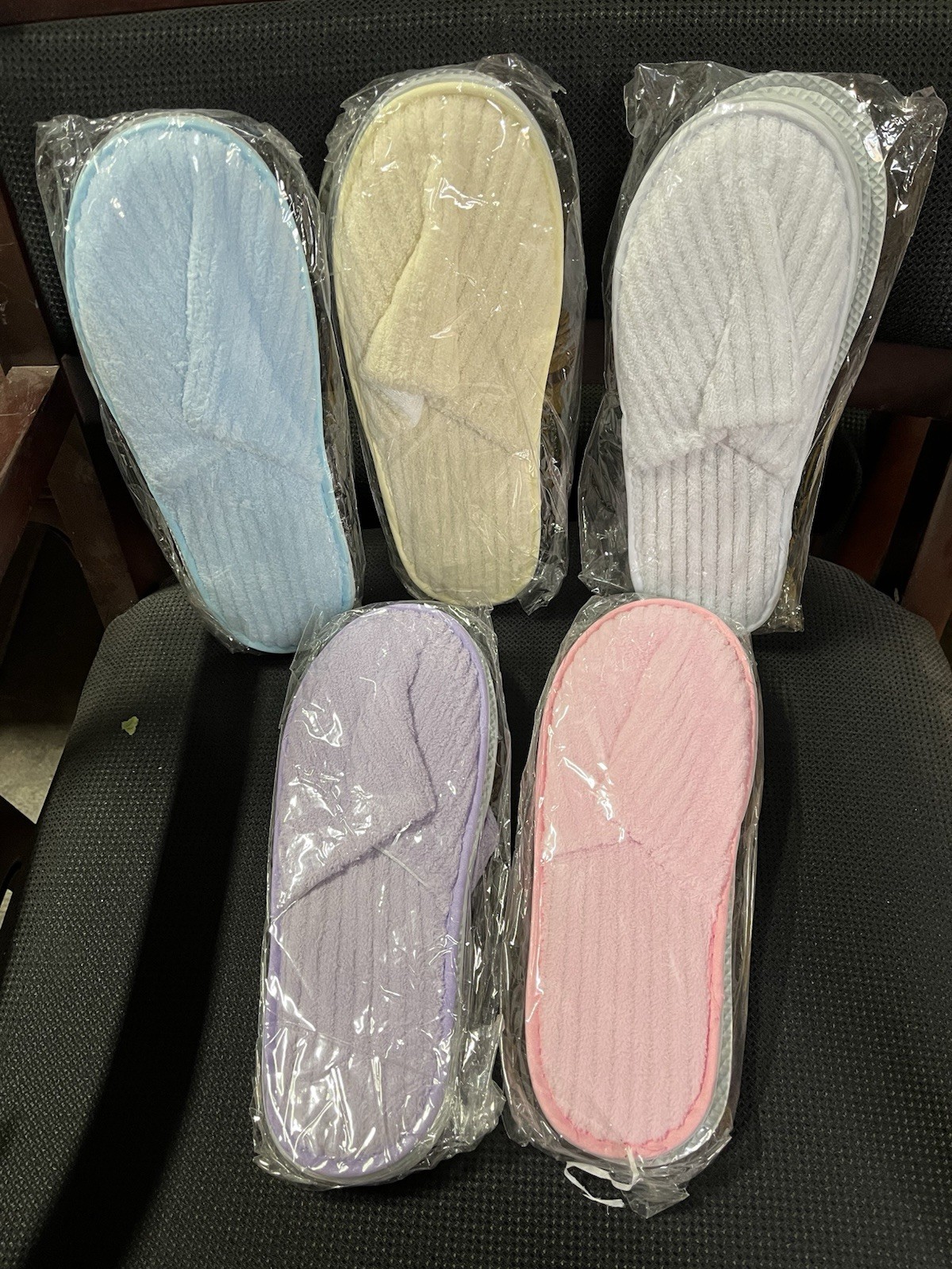 Eucoz Close Toe Spa slippers. Set of 5 Pairs. Blue, Gold, White, Purple, Pink.