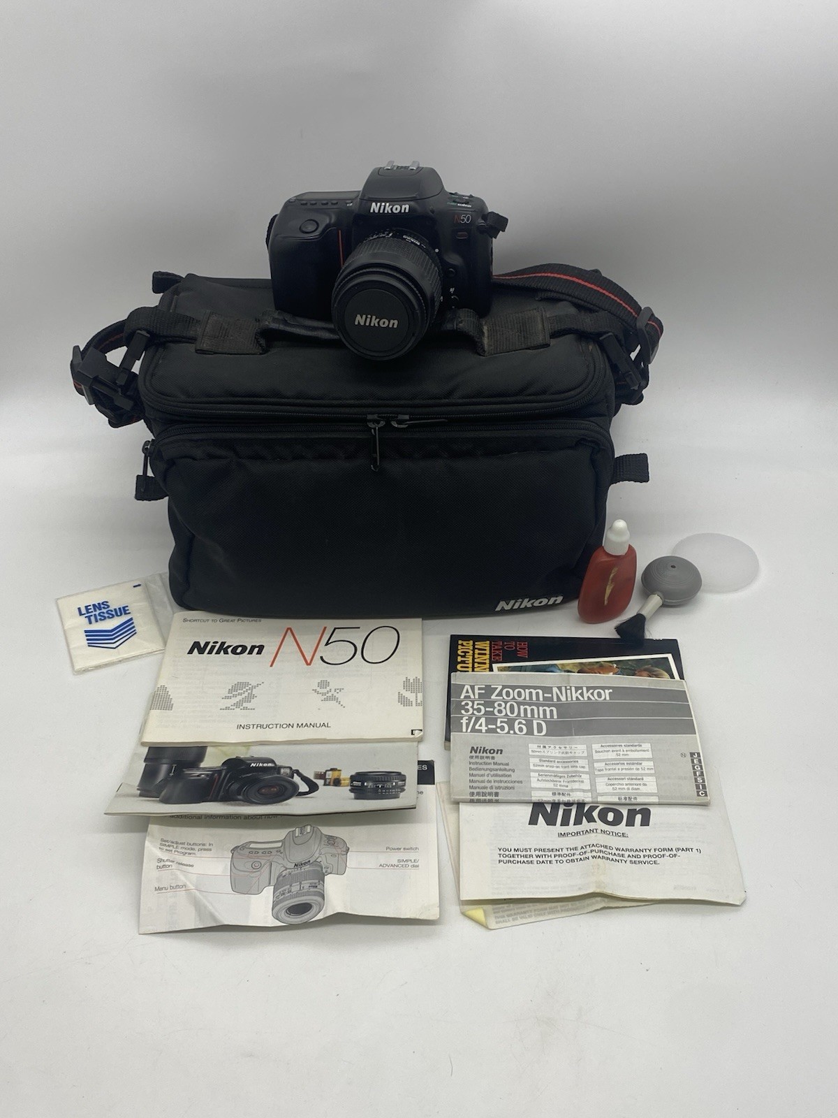 Nikon N50 AF 35mm SLR Film Camera & Nikkor AF 35-80mm D Lens TESTED W/Bag Manual
