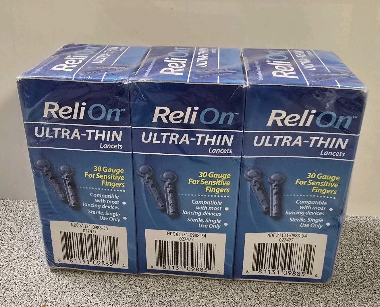 LOT OF 3 ReliOn 30 Gauge Ultra-Thin Lancets 200ct Sensitive Fingers  Exp 02/2027