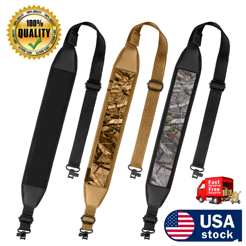2 Point Rifle Gun Sling with Swivels & Neoprene Shoulder Padded Strap Adjustable