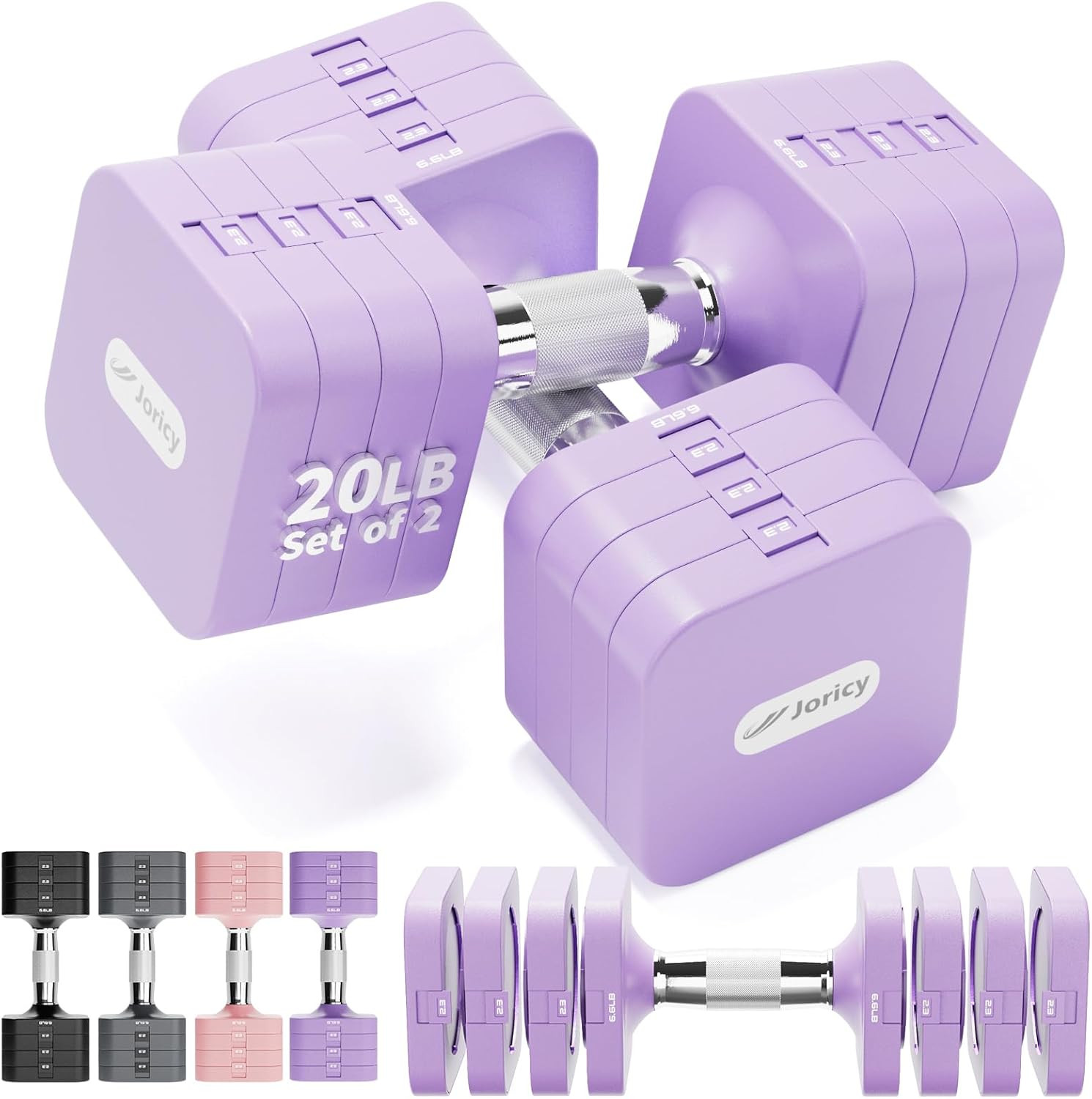 Adjustable Dumbbell Set 20LB 40LB 50LB Dumbbells Hand Weights for Women Men, Fre