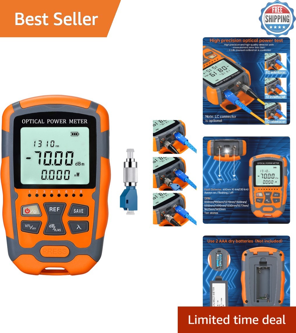 Durable Mini Fiber Optic Tester with 10 Standard Wavelengths & Data Storage