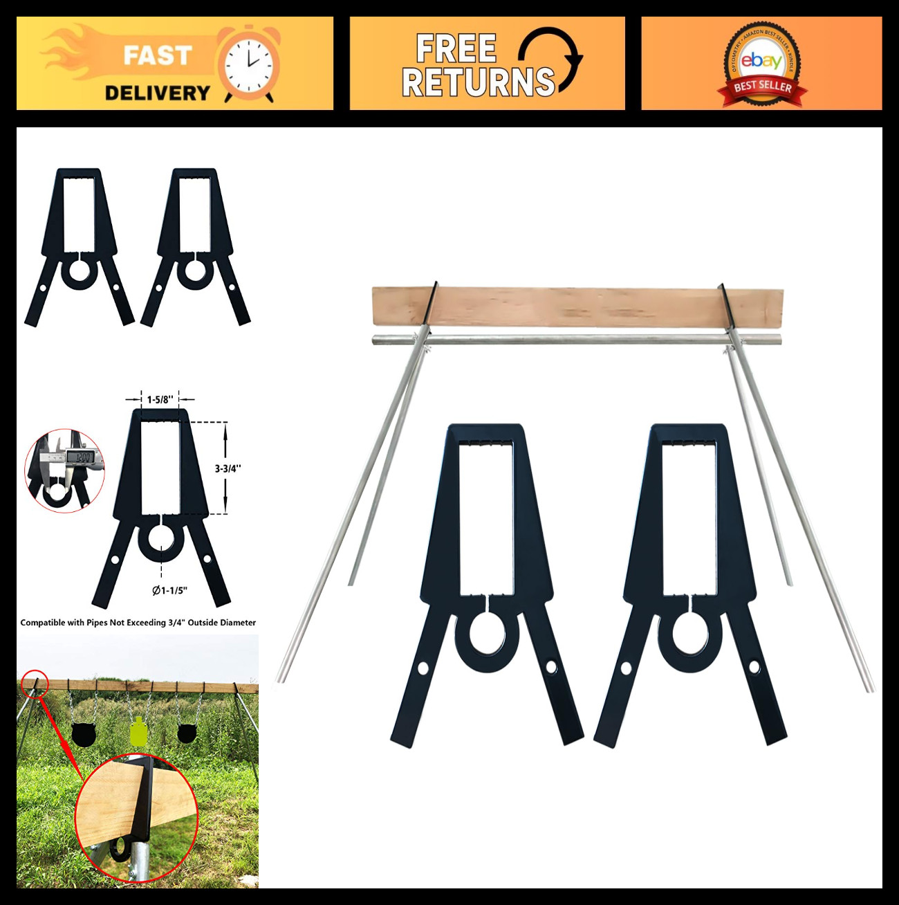Heavy-Duty AR500 2x4 & Pipe Target Stand Bracket Kit | Target Hanger Holder Part