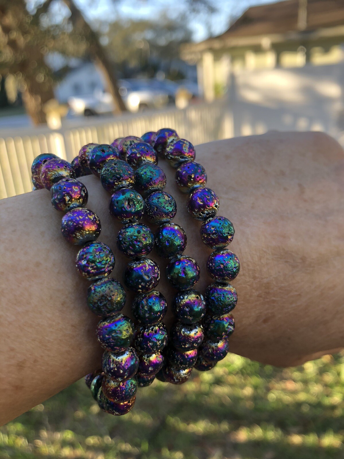 Stretch beaded bracelet Lava Rock Aura Unisex