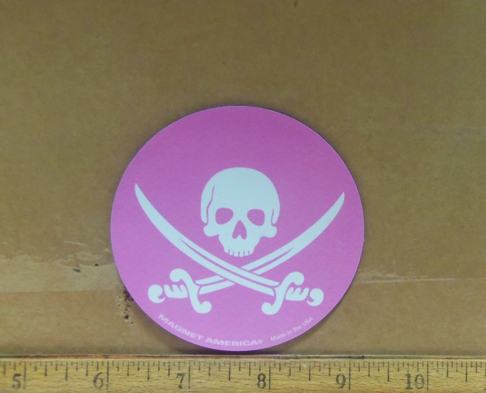 Skull and Crossed Sabres - Pink Circle Shaped Magnet