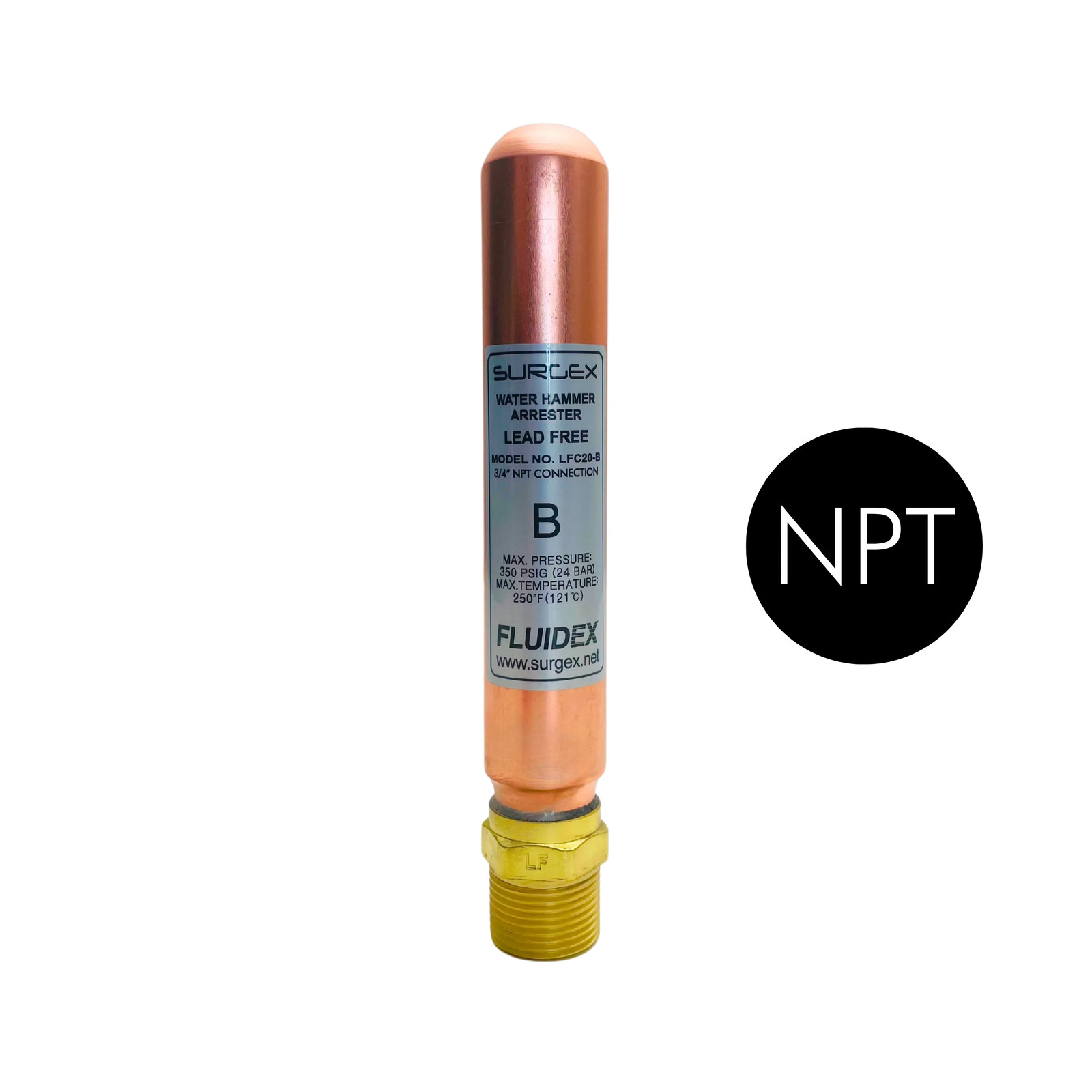 SURGEx LFC20-B NPT (MIP), Water Hammer Arrestor, LEAD FREE, 3/4"
