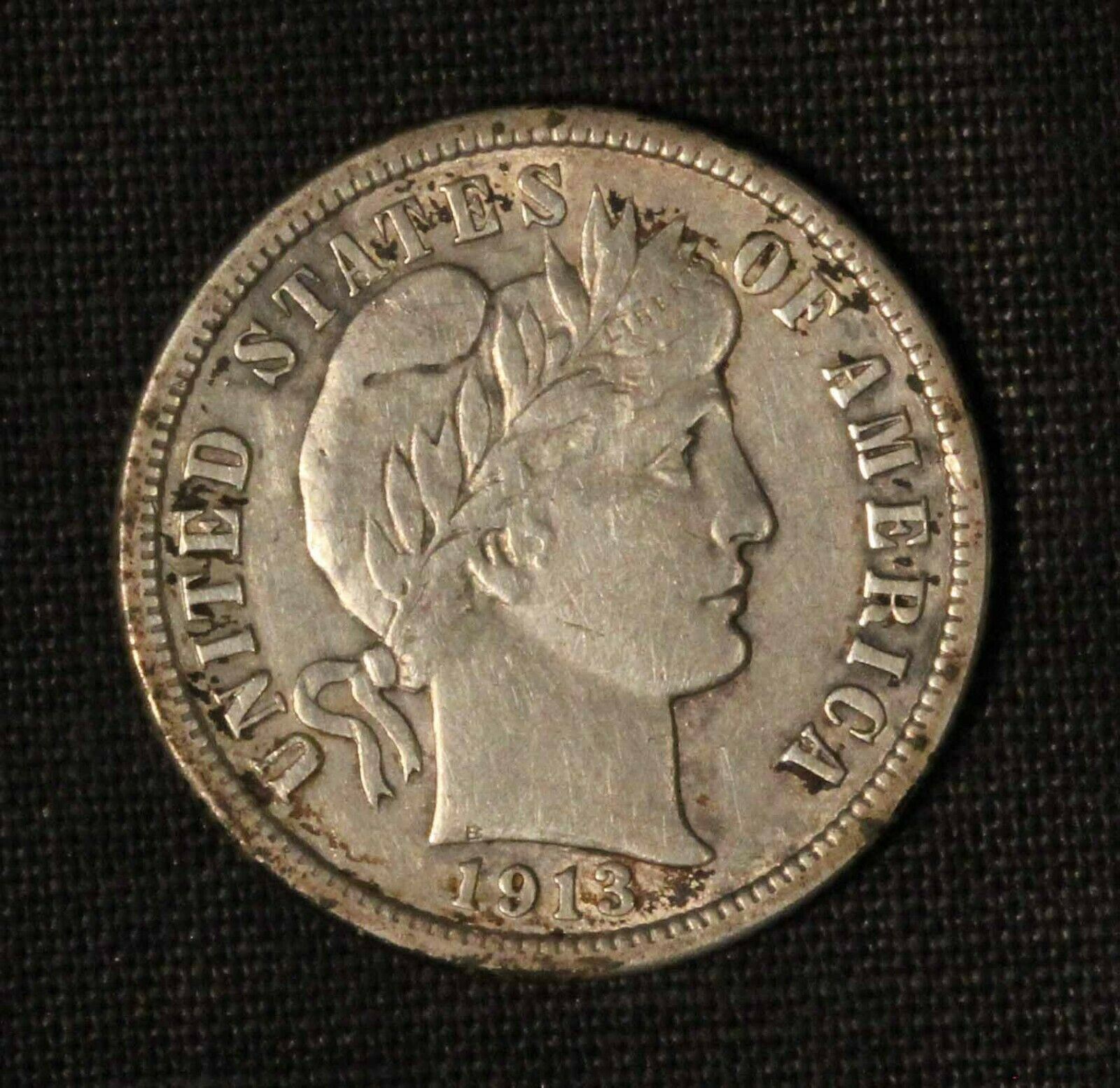 1913 10c Liberty Head Barber Dime - Free Shipping USA