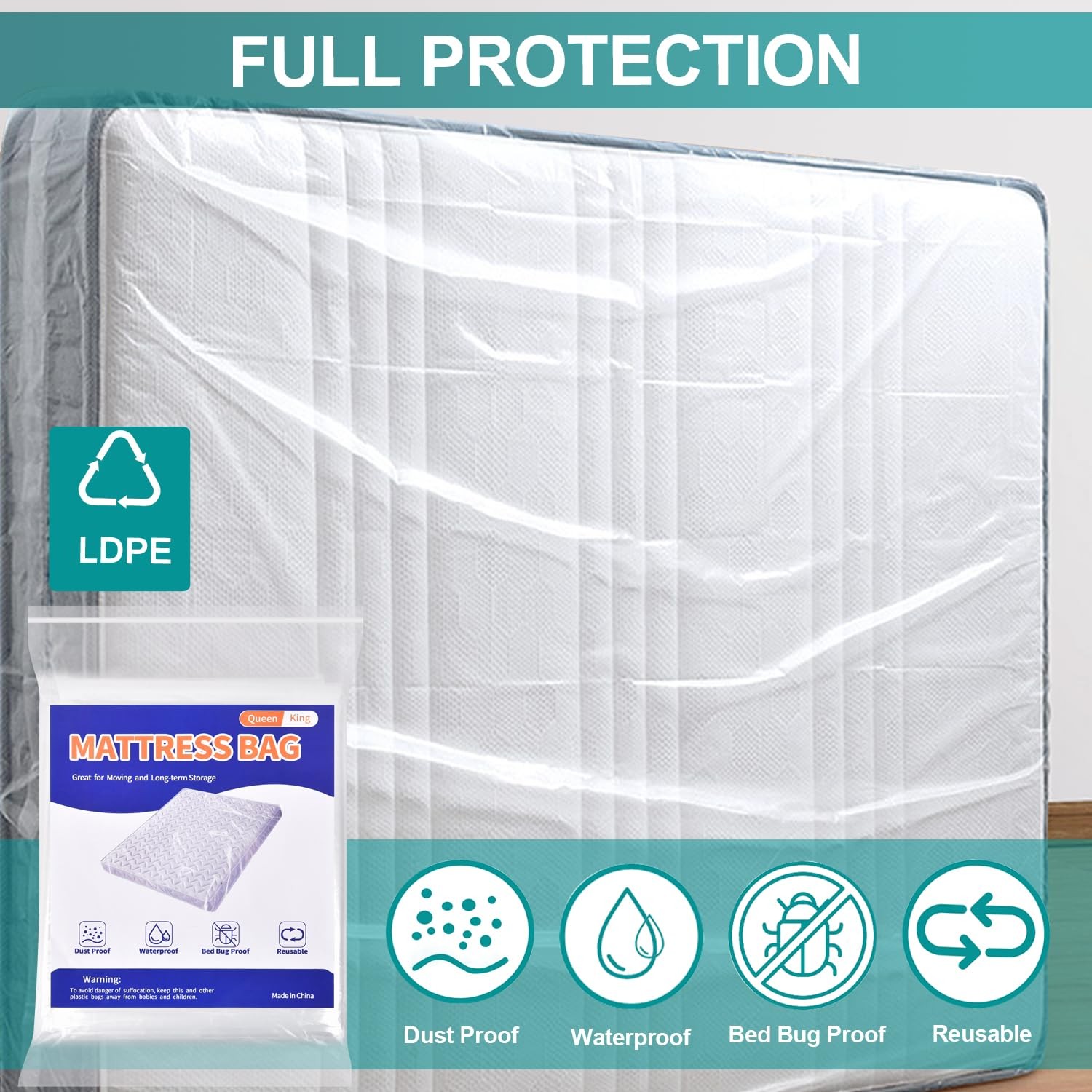 Mattress Bag for Moving Storage - Plastic Queen/King, 1pack