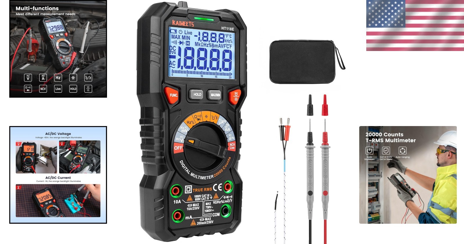 TRMS Digital Multimeter 20000 Counts - Auto-Ranging with Backlight & Case