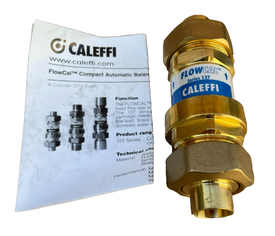 CALEFFI Flowcal Flow Controller Valve 1/2" SWT x 1/2" SWT 127349AF 3G0 NOS
