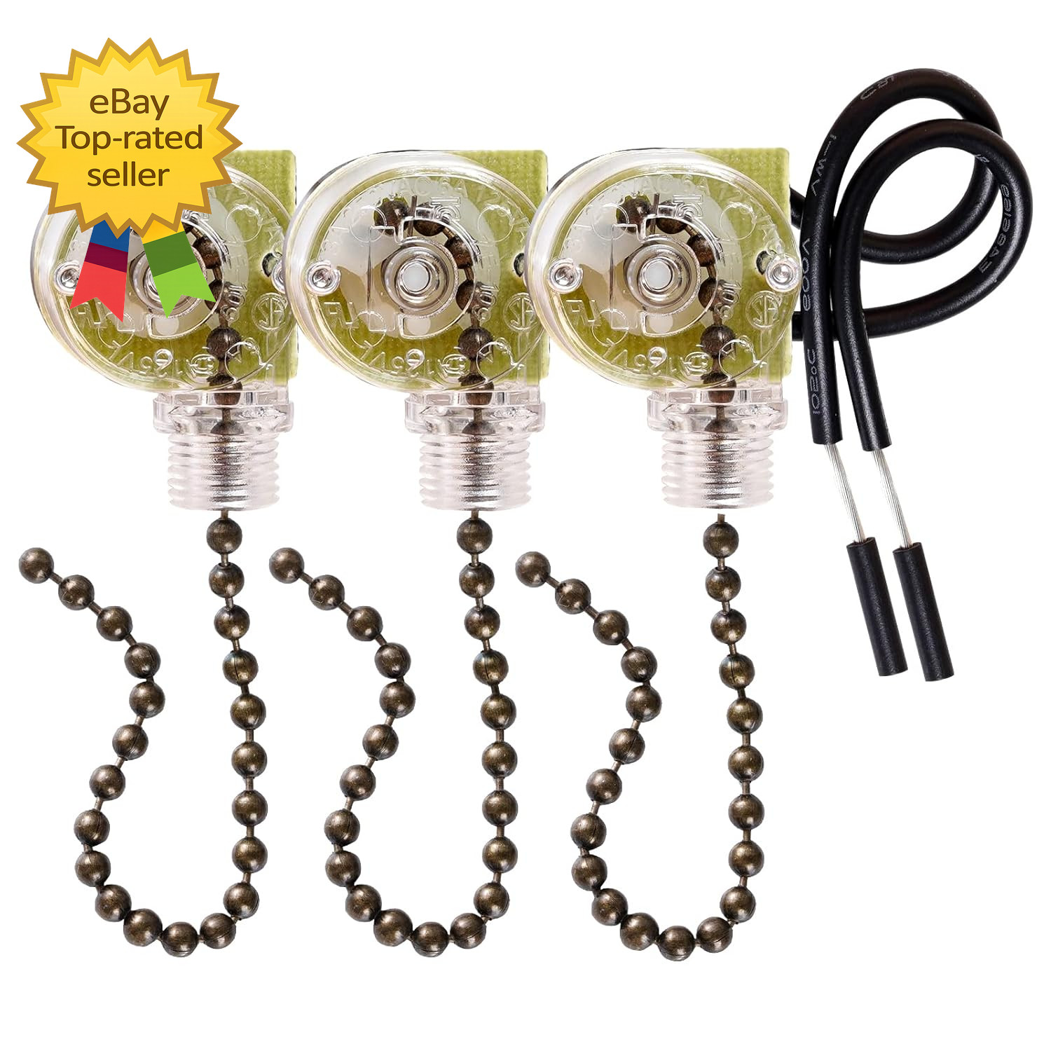 3 Pack Ceiling Fan Pull Chain Switch Zing Ear ZE 109 Two-Wire Light Switch Contr