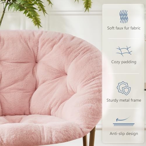 Comfy Saucer Chair, Faux Fur Lounge Seasting XL Circle Round-36 Inches Rosy