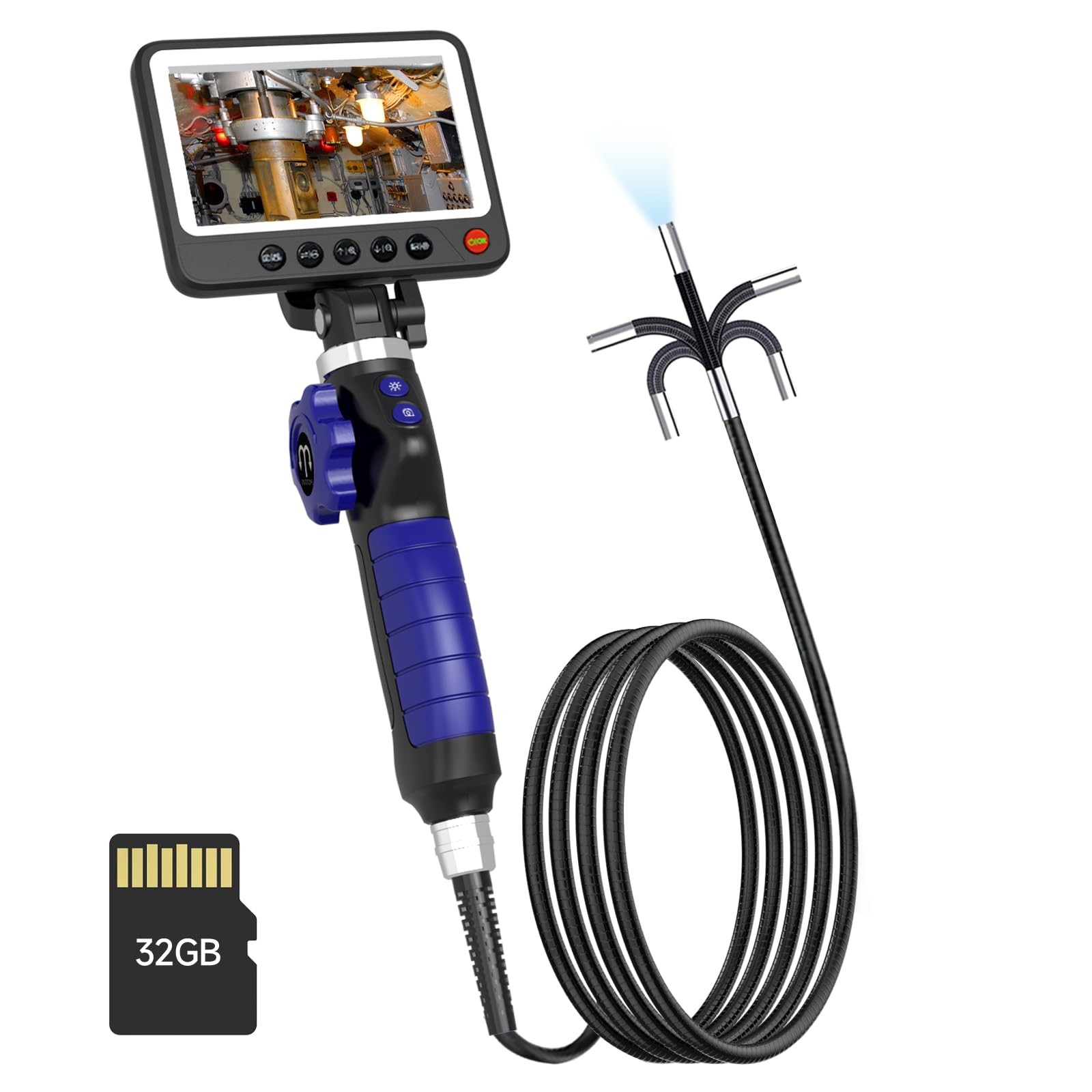 -Way Articulating Endoscope with Light, Industrial Endoscopic with 5" IPS Scr...