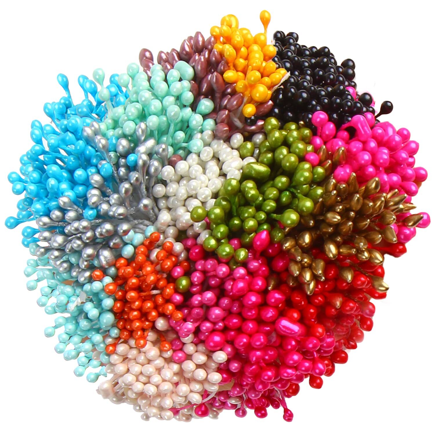 1360 PCS 3mm Mixed Pearl Flower Stamens 16 Colors for Craft and DIY Projects