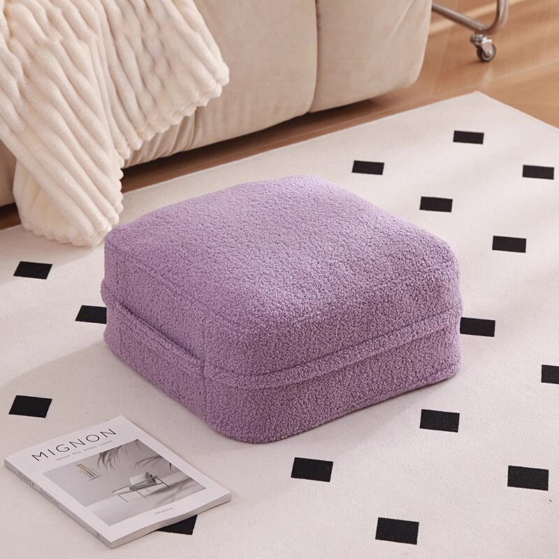 Lamb Wool/PU Leather Footstool Cover Round Pouffe Cushion Cover Unstuffed.