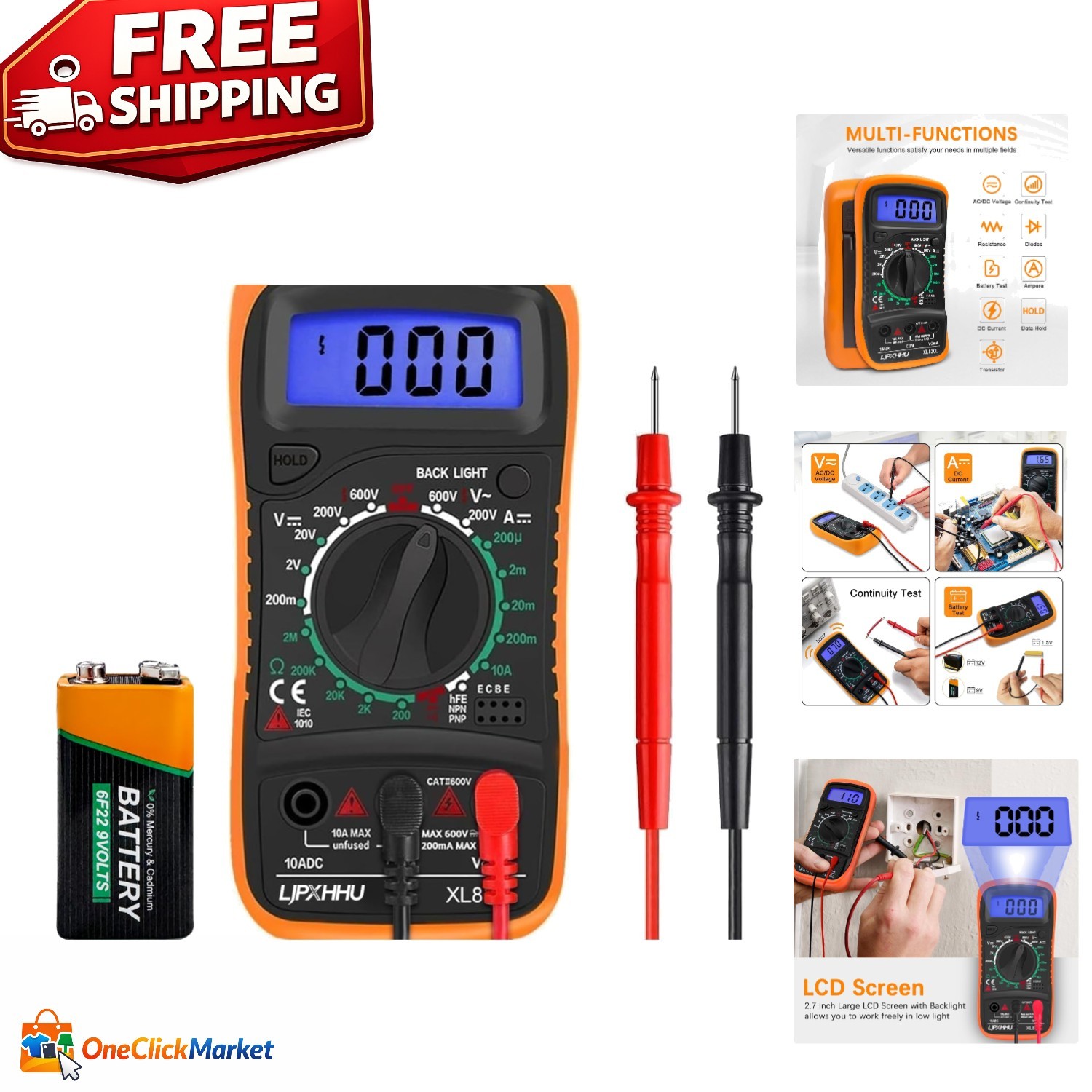 Compact Battery-Powered Multimeter with Safety Features – 2-