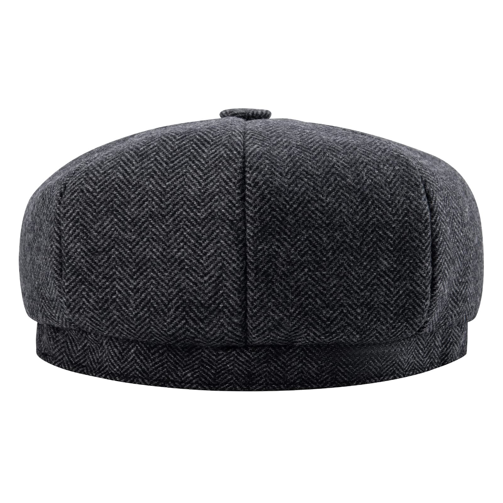 BOTVELA Men's 8 Panel Wool Blend Newsboy Flat Cap Herringbone 7 5/8, Black