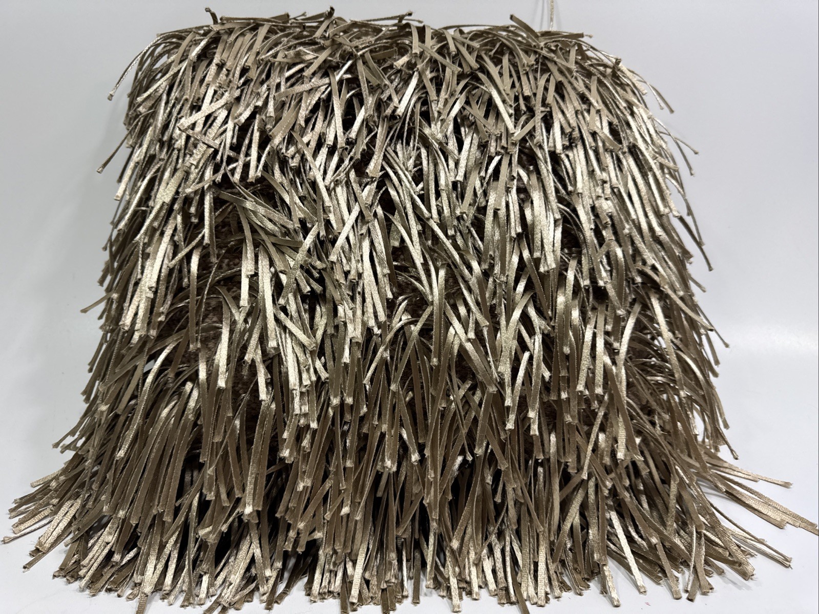 Metallic Champagne Gold Fringe Square Pillow With Insert 17” Good qaulity