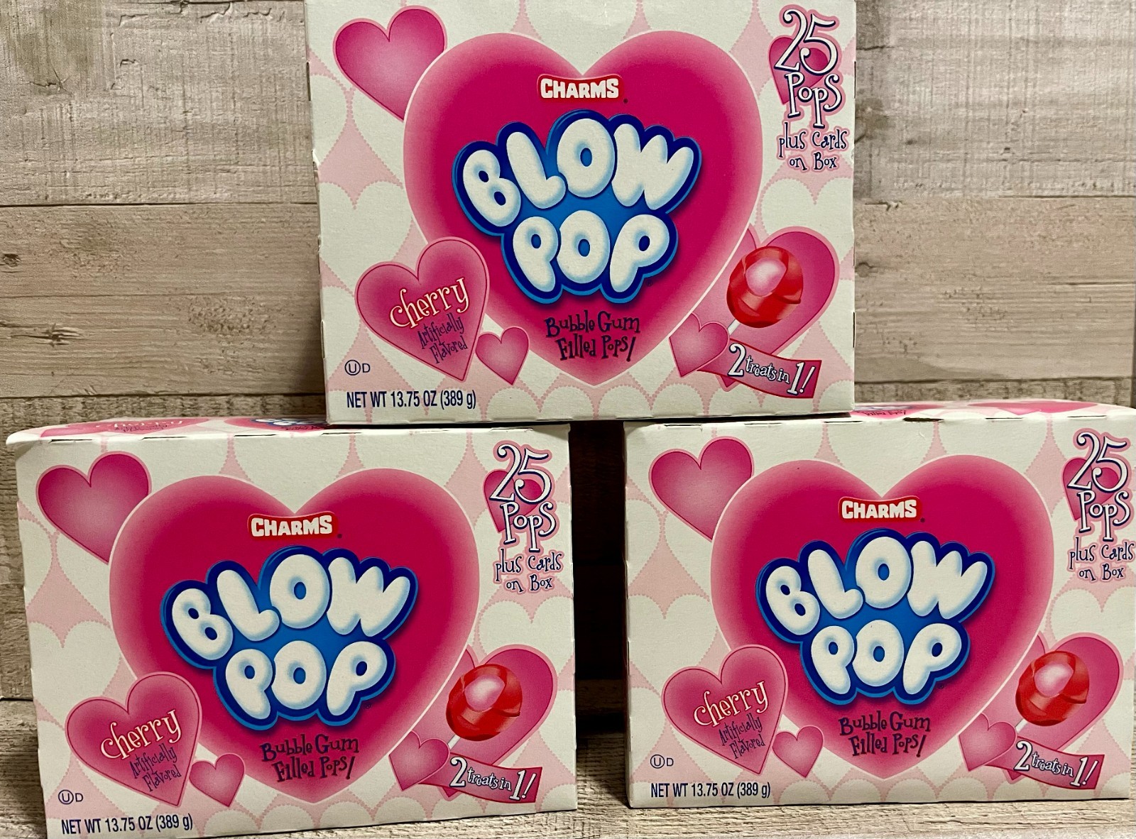 Charms Blow Pops Cherry Flavored Bubble Gum Filled Suckers (3 Boxes) 75 Pops