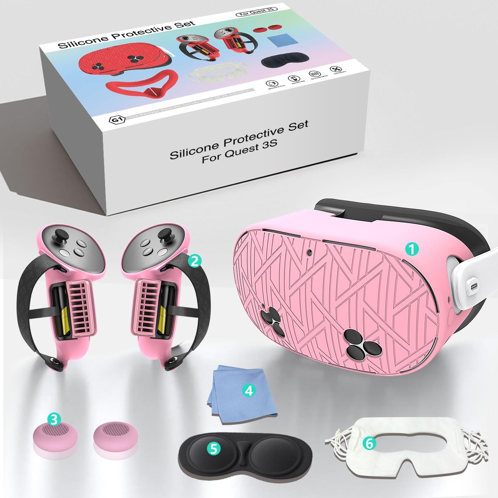 MLemonVR Silicone Cover Set for Meta/Oculus Quest 3s 3s, Pink