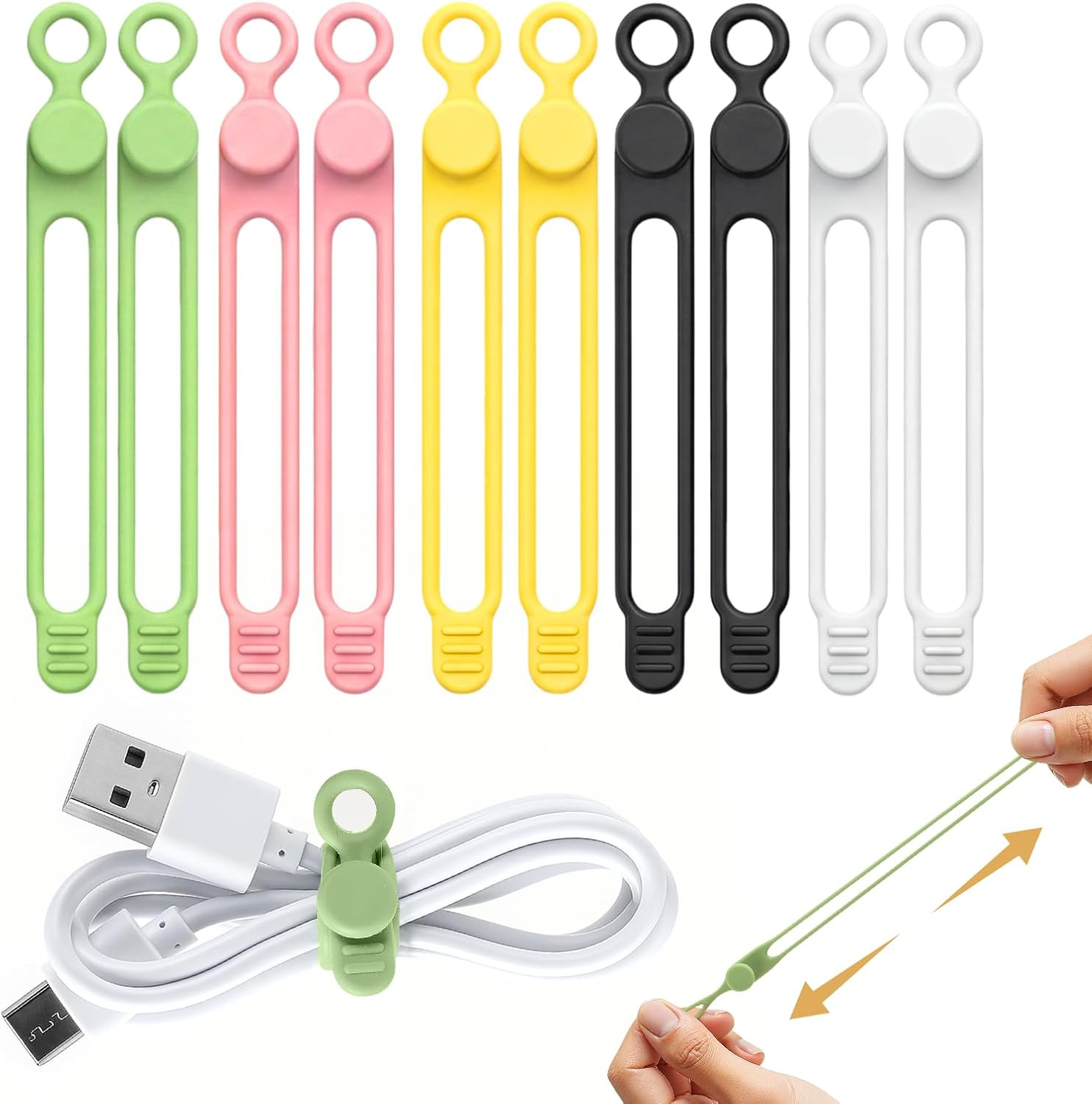 10 Pcs Silicone Cable Ties, Reusable Data Cable Organizer Wire Organizers for Of