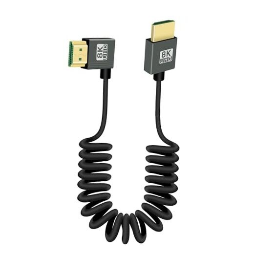 90 Degree 8K Short HDTV to HDTV Coiled Cableight Angle 48Gbps Male to Male R