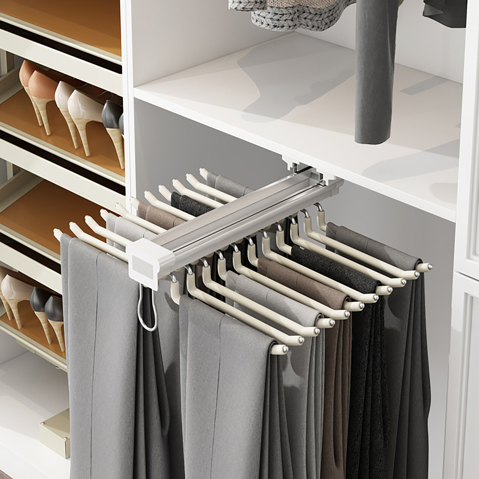 15kg Load Pants Hanger, 22 Rods Pull Out Trousers Rack, Jeans/Ties Hanging Rack