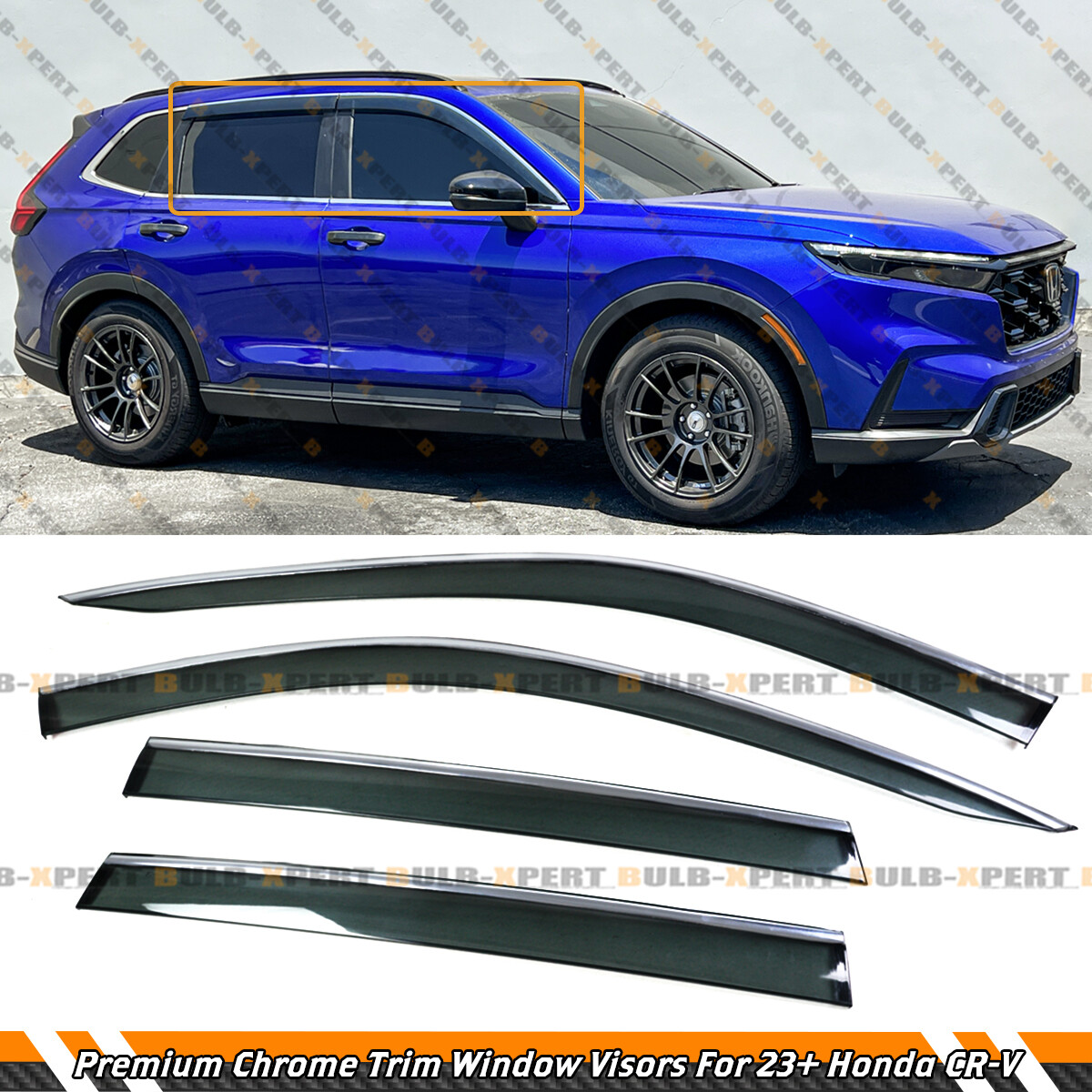 PREMIUM CHROME TRIM WINDOW VISOR RAIN GUARD W/ CLIP FOR 2023-2024 HONDA CR-V CRV